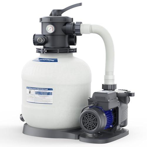AQUASTRONG 14in Sand Filter Pump for Above Ground Pool with Timer, 2/3 HP Pool Pumps Above Ground 3000 GPH for Pools up to 13000 GAL, Pool Filter with 6-Way Valve, Improved Circulation and Filtration