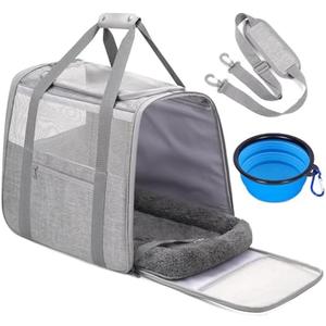JUNGYOUN Premium ​Cat Carrier - ​Pet Carrier for Cat & Small Dogs up to 15lbs - ​Airline Approved Travel Dog Carrier with Anti-Escape Zippers, Collapsible Travel Bowl & Padded Strap,Grey
