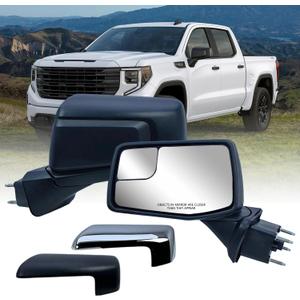 Driver Left Side Door Mirror Textured Back Cover Power Heated Glass Manual Folding without Clearance Light For Chevrolet Silverado 1500 from 2019 to 2024