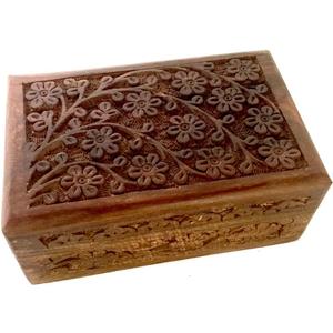 New Age Imports, Inc. GIFT IDEAS~ Floral Carved Handmade Wooden Box 4 inches by 6 inches~Ideal for storing Jewelry, Coins, Tartot cards, Small Treasures, URN Box & etc (Floral Carved 4"x6")