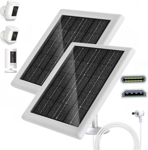 Ring Camera Solar Panel 5V 5W Outdoor Solar Battery Charger for Ring Spotlight Camera, Stick Up Camera with IP65 Waterproof, 16.4ft Cable, 360° Adjustable Bracket (White,2 Pack)