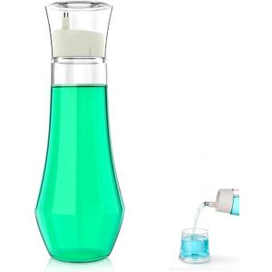 LDSK Glass Mouthwash Dispenser, 8.8OZ Mouth Wash Container Bottle with Lid Cup, Small Clear Refillable Mouthwash Dispenser Decanter for Countertop/Bathroom/OfficeProtect oral hygiene. (1)