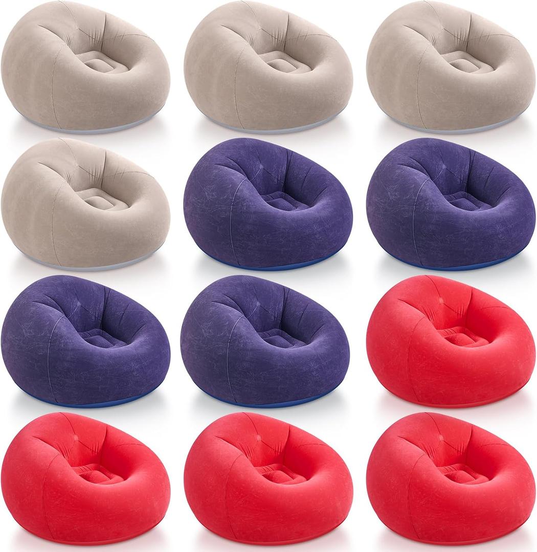 Realspring Inflatable Bean Bag Chairs,Coffee,Blue,Red,12 Pcs, 38.5 x 21.6 x 11 inch