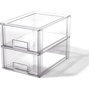 BINO | Stackable Storage Drawers, Large - 2 Pack, Clear | THE CRATE COLLECTION | Storage Bins With Drawers | Bathroom Organizers | Under Sink Organizer | Vanity Cabinet Home Organization