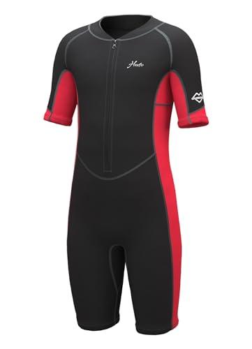 Hevto Kids Wetsuit Shorty Boys Girls Youth 2mm Neoprene Short Wet Suit in Cold Water for Swimming Snorkeling Surfing Diving (K1S-Red, 8)