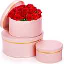 Coloch 3 Pcs Round Gift Boxes with Lid, Pink Flower Box with Golden Rim Nested Party Favor Boxes for Flower Arrangement, Birthday, Wedding, Valentine's Day, Anniversary, Pink, Small, Medium, Large