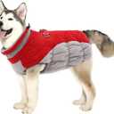 Lelepet Dog Coat Warm Dog Winter Coat Waterproof Dogs Jacket with Harness Built in Reflective Pet Fleece Vest Zip-Up Cold Weather Coats for Large Dogs Turtleneck & Windproof Coats Pitbull Red 2XL