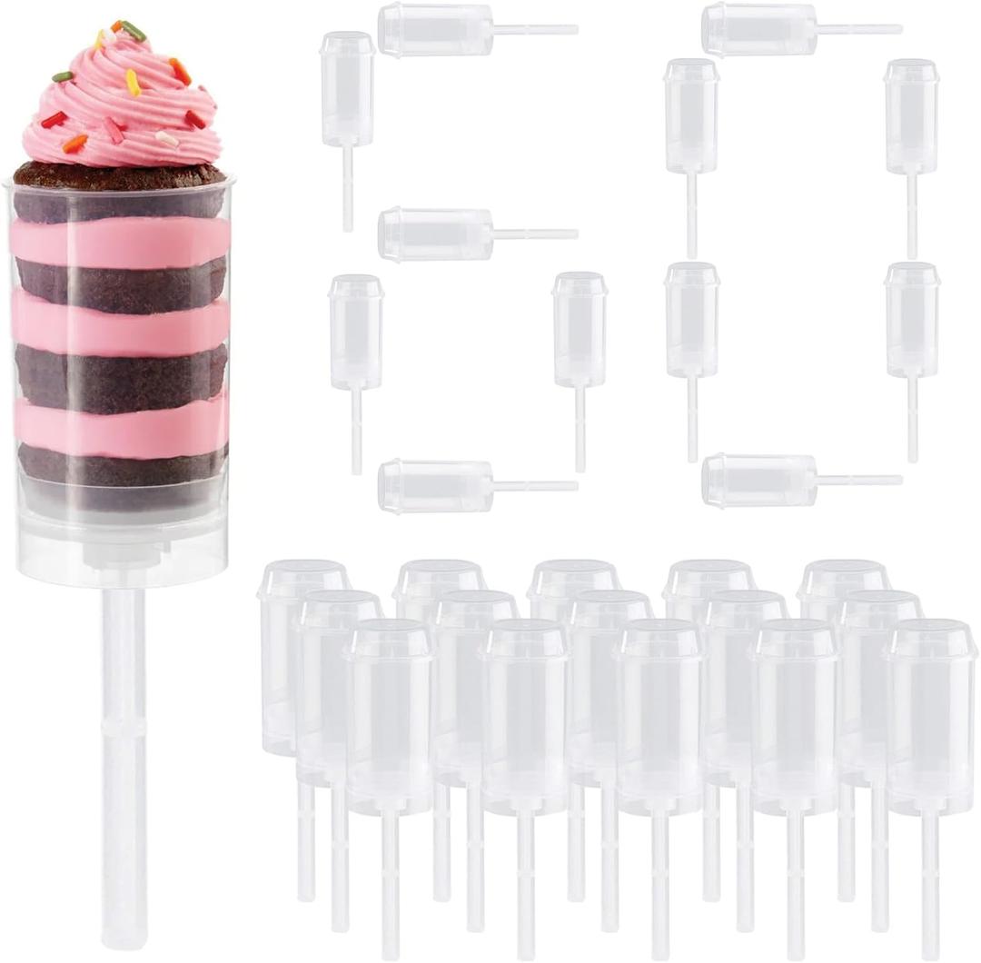 TORMEN 60 Pack Cake push up pop, Round Shape Clear Push-Up Cake Pop Shooter Plastic Containers with Lids, Base & Sticks for Weddings Birthday Party