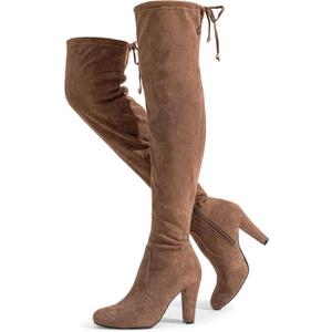 Vepose Women's Aria Thigh High Over The Knee Boots, Cute Suede Long Boots with High Heel and Inner Zipper (7.5, Mocha Toffee Suede)