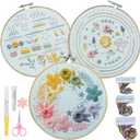 Embroidery Kit,3 Pack Embroidery Kit for Beginners With Step by Step Learn 22 Different Stitches from Instruction & Video,Stamped Embroidery Patterns,Hand Embroidery Kit for Adult, Stitches Kit