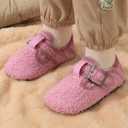 L-RUN Toddler Slippers Wide Cozy Boys Girls House Slippers Non-slip Kids Soft Plush Indoor House Shoes for Winter Warm (Pink)