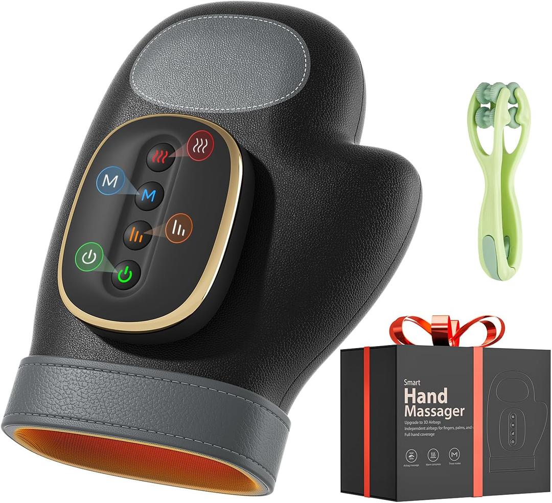 WUX Hand Massager with Heat Compression Relief, 3 Massage 4 Temperatures 5 Compression Models Therapy Glove, Arthritis & Wrist Carpal Tunnel Muscles Pressure Point Therapy, Ideal Gifts for Women/Men