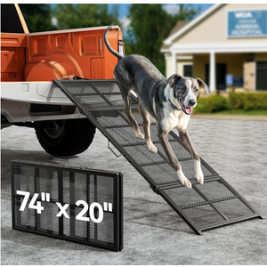 74'' L & 20'' W Longest Dog Ramp for Car - Extra Wide Lightweight Pet Dog Ramps for Large Dogs with Non-Slip Mesh, Outdoor Dog Ramp Up to 400LBS, Dog Steps Stair Get Into a Car SUV/Truck/RV/Bed