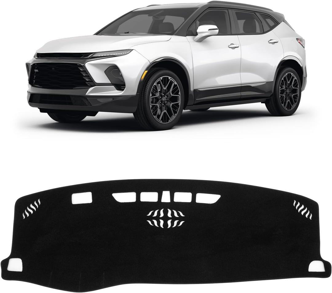 KUST Car Dash Cover for Chevy Blazer RS 2019-2025 2026 (Not fits for Blazer EV) Polyester Non-Slip Center Console Dash Cover Interior Accessories for Blazer Custom Fit Dash Mat Sunshade Glare Black