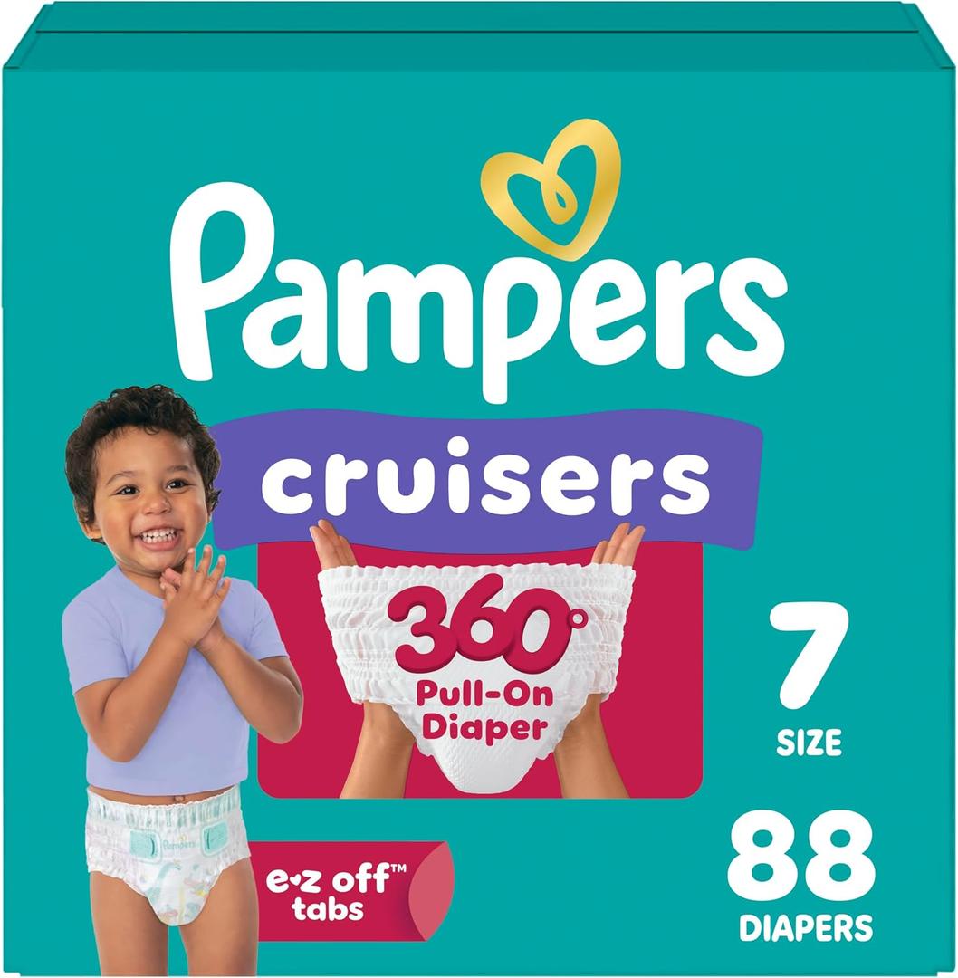 Pampers Diapers - Cruisers 360 - Size 7, 88 Count, Babyproof up to 100% Leakproof Pull-On Diaper