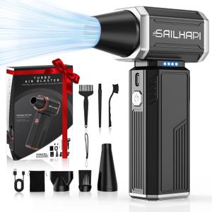 SAILHAPI Compressed Air Duster 300000RPM, Handheld Office Duster Brushless Motor Replaced Canned Air, Rechargeable Durable Turbo Blower for PC Gamers, Barber & Snow Removal, Birthday Gifts for Dad (Bright Silver)