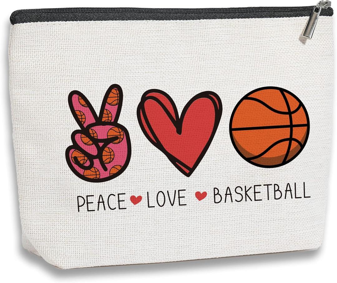 Basketball Gifts for Women Coach Birthday Christmas Gift for Basketball Fans Friends Players Team Gifts Peace Love Makeup Bag 2 Pack