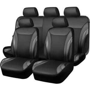CAR PASS Premium Carbon Fiber Leather Car Seat Covers Full Set,Airbag Compatible,5mm Composite Sponge Inside,Sporty Universal Fit for SUV,Van,Sedan,Truck (Full Set,Black)