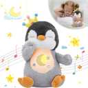MIAODAM Breathing Stuffed Animal Penguin Plush with Realistic Breathing Action and Lighted Music Perfect for Babies and Kids