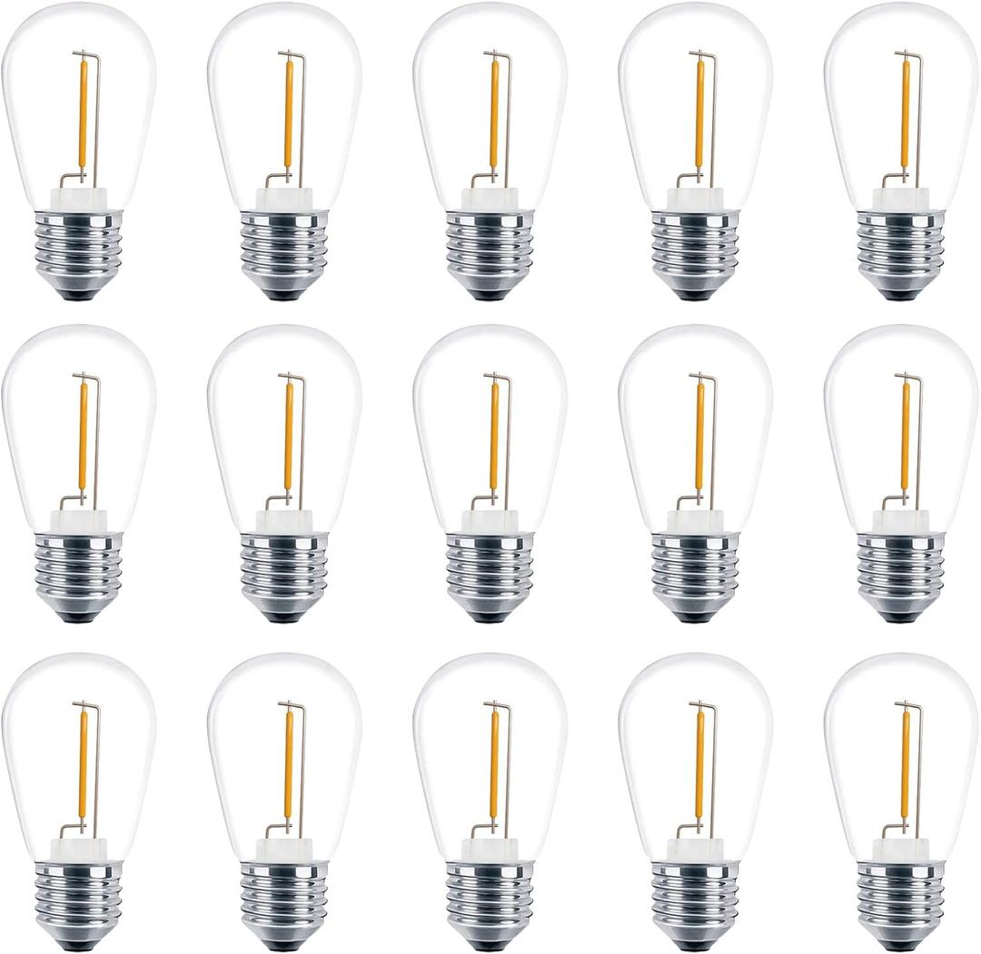 Meconard Shatterproof LED S14 Replacement Light Bulbs,E26 Medium Screw Base, Vintage Edison Bulbs Equivalent to 11 Watt, Fits for Commercial Outdoor Patio String Lights, 2200K Warm White, 15 Pack