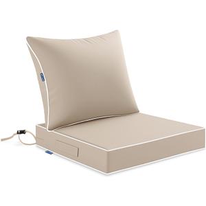 MIULEE Beige Outdoor Seat Cushion 24x24 Inch Waterproof & 3 Year Fade Resistant Deep Seat and Back Cushion for Patio Furniture Chair Sofa Couch with Handle and Adjustable Straps
