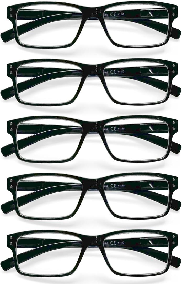 NORPERWIS Reading Glasses 5 Pairs Quality Readers Spring Hinge Glasses for Reading for Men and Women (5 Pack Black, 0.75)