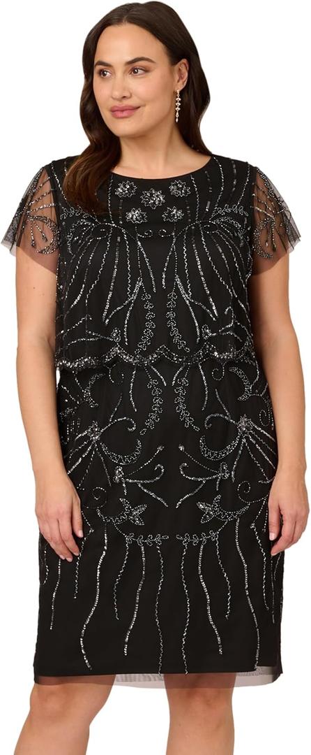 Adrianna Papell Women's Beaded Cocktail Dress (10, Black/Gunmetal)