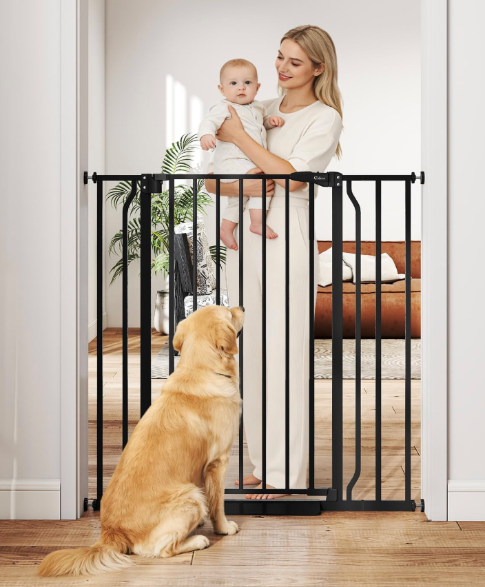 40" Extra Tall Baby Gate for Stairs, Auto Close Stroller Friendly Dog Gate Indoor for Doorways, Pressure Mounted 29"-40" Wide Baby Gate, Easy Walk Through Gate for Children & Pets, Black