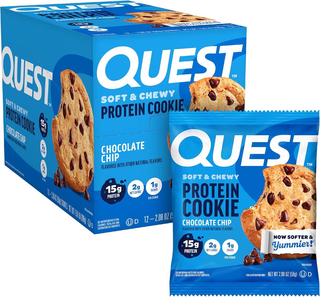 Quest Nutrition Chocolate Chip Protein Cookie, 15g Protein, 1g Sugar, 2g Net Carbs, Keto Friendly, High Protein, Low Carb; 12 Count BBD: 06/24/26