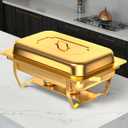 Chafing Dishes for Buffet, 8 Qt High Grade Chafing Dish Buffet Set, Rolled-Edge Design Food Warmers for Parties, Buffet, Wedding, Birthday, Camping 4 Pack 6 Pans [Gold]