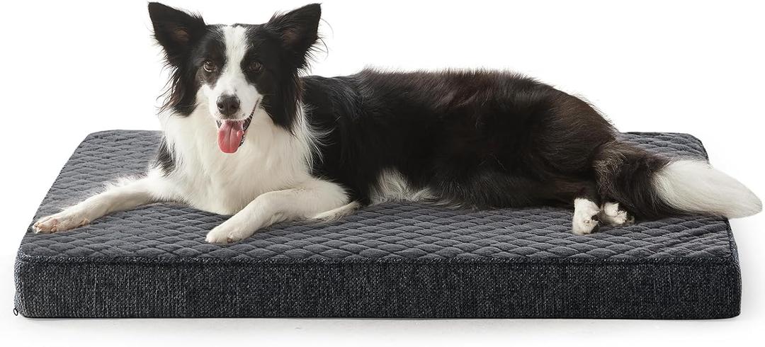 JOEJOY Orthopedic Dog Bed for Large Dogs, Washable Dog Crate Bed Large Sized with Removable Cover, Egg Memory Foam Big Pet Beds, Grey, 35"x22"