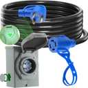 Kanayu 15 FT 30 Amp Generator Cord and Pre-Drilled Power Inlet Box Compatible with NEMA TT-30P to L14-30R, 3 Prong to 4 Prong Generator Plug Adapter, RV to House Inlet Box, STW 10 AWG, ETL Listed