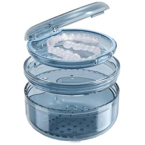 Denture Case Retainer Cleaning Case: 2 in 1 Retainer Case, No-Leak Denture Bath Box Cup, Complete Clean Care for Dentures, Clear Braces, Mouth Guard, Night Guard & Retainers (Blue)