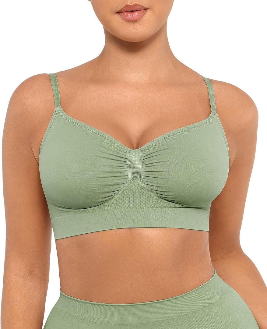 FeelinGirl Bralettes for Women with Support Comfortable Bras No Underwire Seamless Everyday Bras (Large, Mint Green)