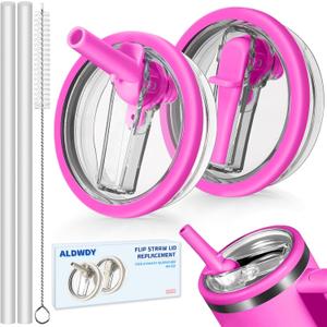 2 Pack 40 oz Flip Straw Leak Proof Lid for Stanley H2.0 Quencher, Stanley Lid Replacement 40 oz for Stanley Cup Accessories ProTour, No Spill Proof Straw Cover for Stanley (Rose Red & Rose Red)