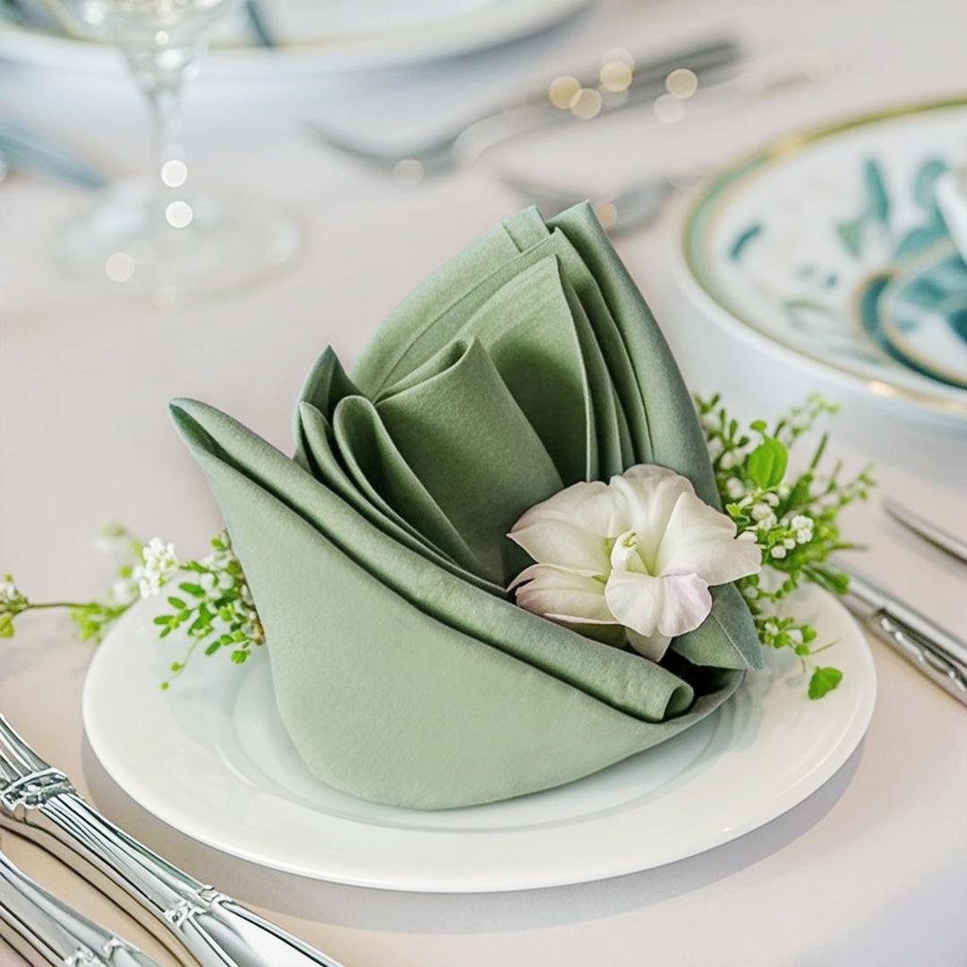 FOLINS&HOME Sage Green Heavy Duty Cloth Napkins Set of 17 - Decorative 20x20 Inch Polyester Napkins with Hemmed Edges, 210GSM, Washable & Reusable for Dinner, Wedding, Party, Banquet & Everyday Use