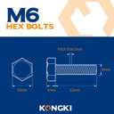 3 x M6-1.0 x 12mm Hex Head Screw Bolt, 18-8 (304) Stainless Steel, Fully Threaded, Plain Finish, Quantity 40
