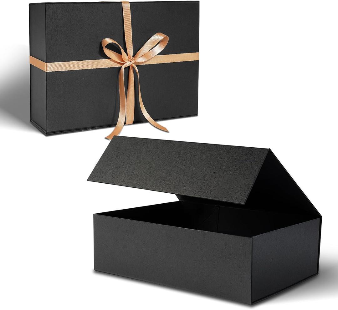 nomacano Luxury Gift Box 13 x 10 x 4.5 inch, Large Black Gift Box for Presents with Magnetic Lids for Valentine's Day