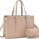 LOVEVOOK Laptop Bag for Women,15.6 inch Laptop Tote Bag Waterproof PU Leather Computer Bag Work Bags for Business Office, Large Capacity Laptop Purse Professional Work Tote Black (Flesh Apricot)