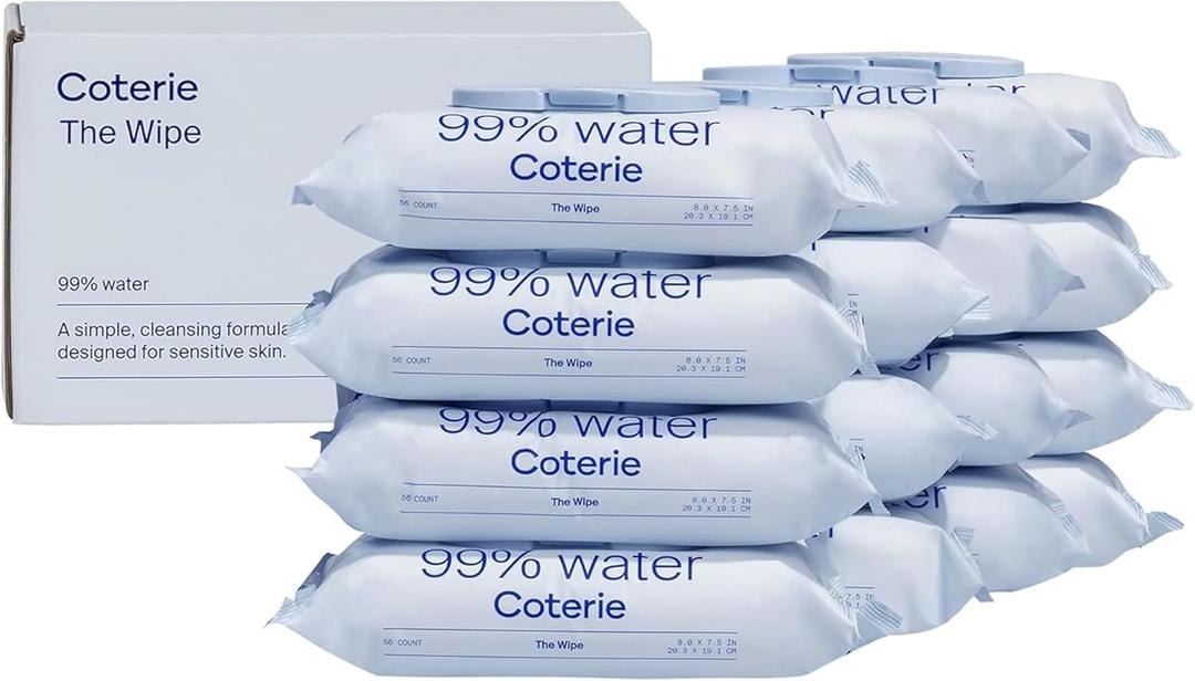 Coterie Baby Wipes for Sensitive Skin, Plant-Based and Plastic-Free Fibers, 99% Water, Hypoallergenic, pH Balanced, Unscented, Clean and Gentle Baby Essentials 4-Pack