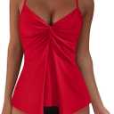 SUUKSESS Women's Tummy Control Tankini Swimsuit Push Up Knot Front Bathing Suit (X-Large, Red)