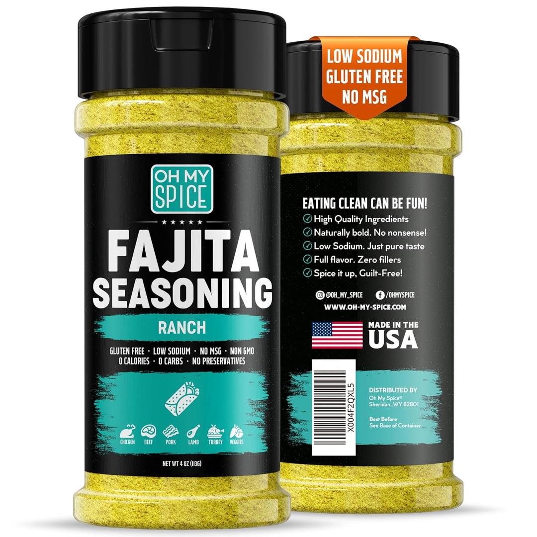 Fajita Seasoning Mix Ranch Seasoning Powder - Gluten Free & Low Sodium Mexican Seasonings Blend for Meat, Vegetables, Steak & Chicken Fajita. Dry Ranch Powder Fajitas Seasonings Spices. Taco Mix. 4oz (EXP 01/07/27)