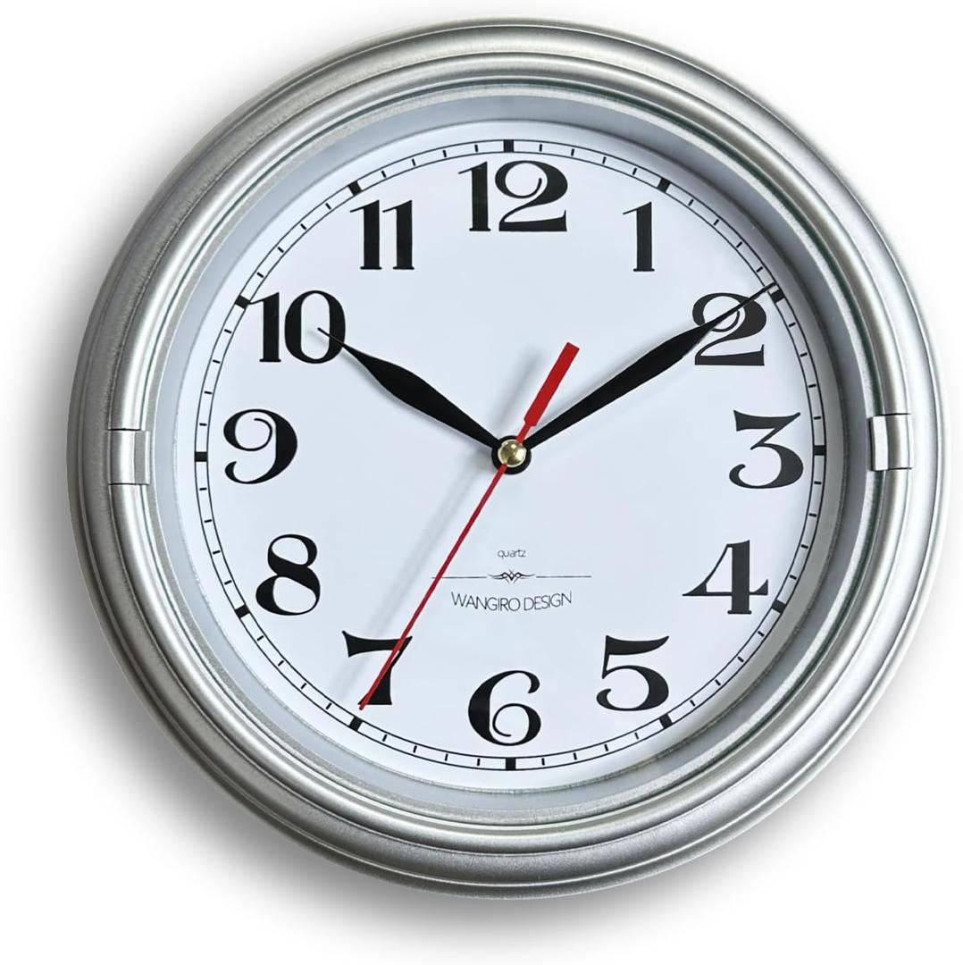 WANGIRO 8 Inch Silver Wall Clock Silent Movement Round Clock Battery Powered Clock Easy to Read Perfect for Living Rooms Bedrooms Offices Deal Gift for Home Decor Enthusiasts, Space Silver