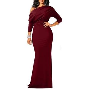 YMDUCH Women's Sexy Elegant Long Sleeve Off Shoulder Bodycon Long Evening Formal Dress, XL