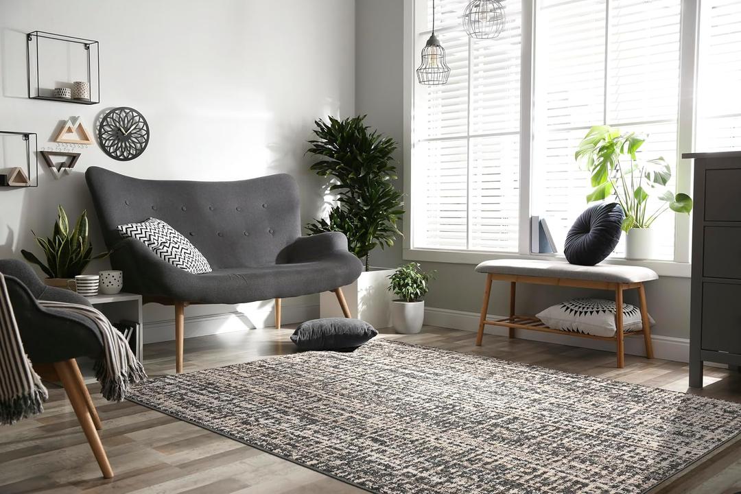 Garland Rug Rumba Indoor Floor Rug Area Rug Cinder Gray/Earth Tones 9 Ft. X 12 Ft. Modern Abstract Area Rug – Soft, Anti-Skid,Carpet for Living Room, Bedroom, Dining Room, Farmhouse, Nursery