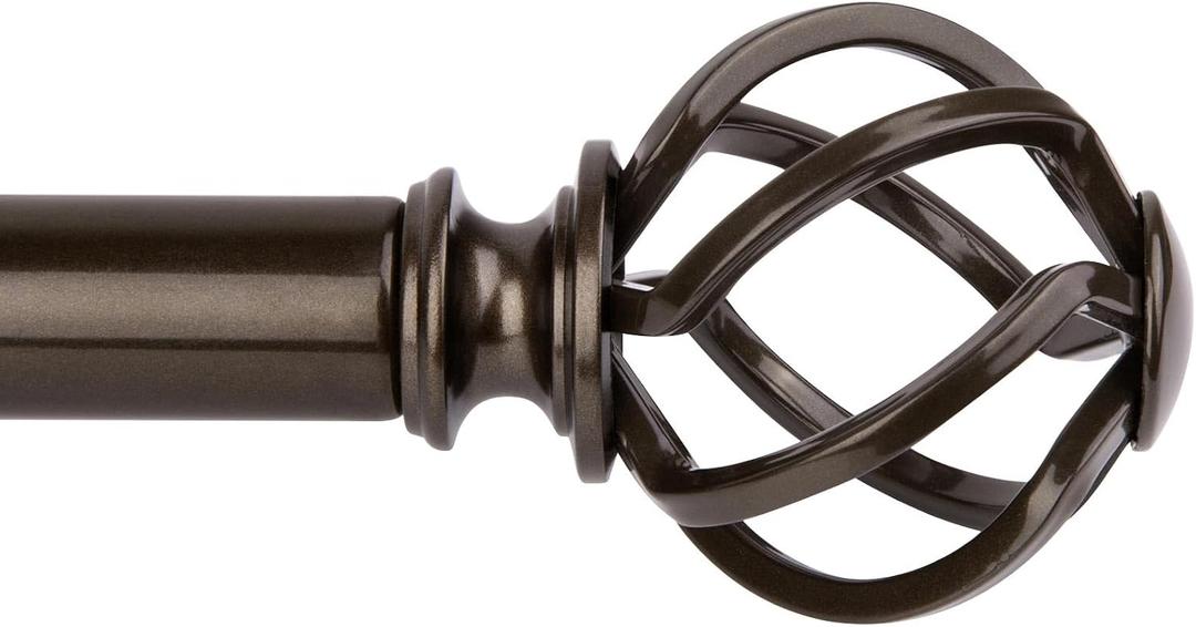 KAMANINA Bronze Curtain Rod for Windows 66 to 120 Inch (5.5-10ft), 1 Inch Heavy Duty Curtain Rods 32 to 120, Long Decorative Single Drapery Rods, Twisted Cage End