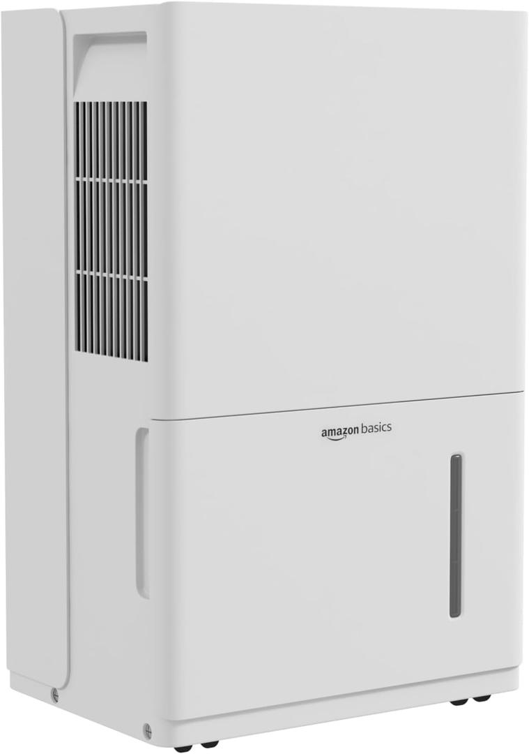 Amazon Basics 50-Pint Large Dehumidifier with Pump, New Energy Star Certified, Humidity Control, Auto-Defrost, Timer, Overflow Protection for Rooms up to 4000 SFT, White