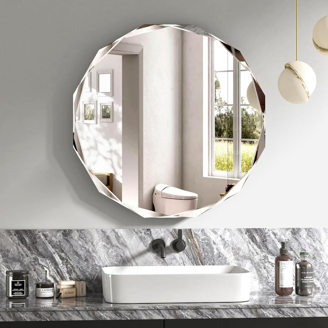 Bathroom Mirrors for Over Sink, Round Frameless Mirrors for Wall, 30x30 Inch Beveled Bathroom Mirror, Bathroom Vanity Circle Mirror for Bedroom Living Room Entryway Home Decor