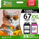 67XXL Printer Ink Compatible for HP67 HP 67XL Ink Cartridges Black Color Combo Pack Compatible for HP Ink 67 Fit for DeskJet 2700e 2855e 2827e 2755e 2755 4155e 4255e for Envy 6055e Printer
