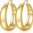 EXGOX Gold Hoop Earrings for Women Sterling Silver Post Hoops Earrings for Women Wide Thick Silver Hoop Earrings Hypoallergenic Lightweight 14k Real Gold Plated Hoop Large Earrings (25/30/40/50MM)